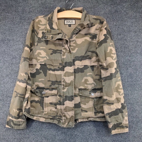 BKE Women's Jacket Multi Medium Camo Button Front Long Sleeve Pockets Cotton - Picture 2 of 14